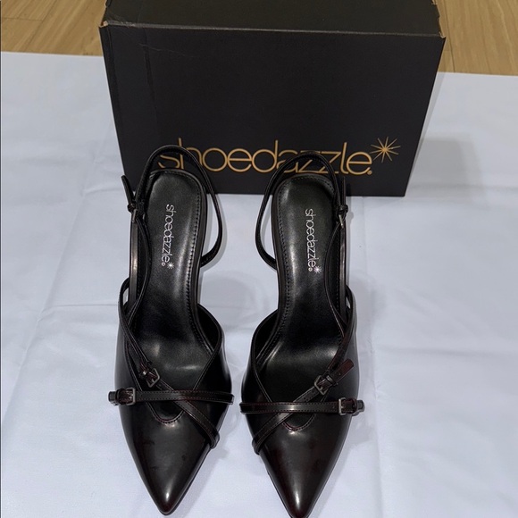 Shoe Dazzle Shoes - Shoe Dazzle Black Stiletto Heels with X-Strap Size 10